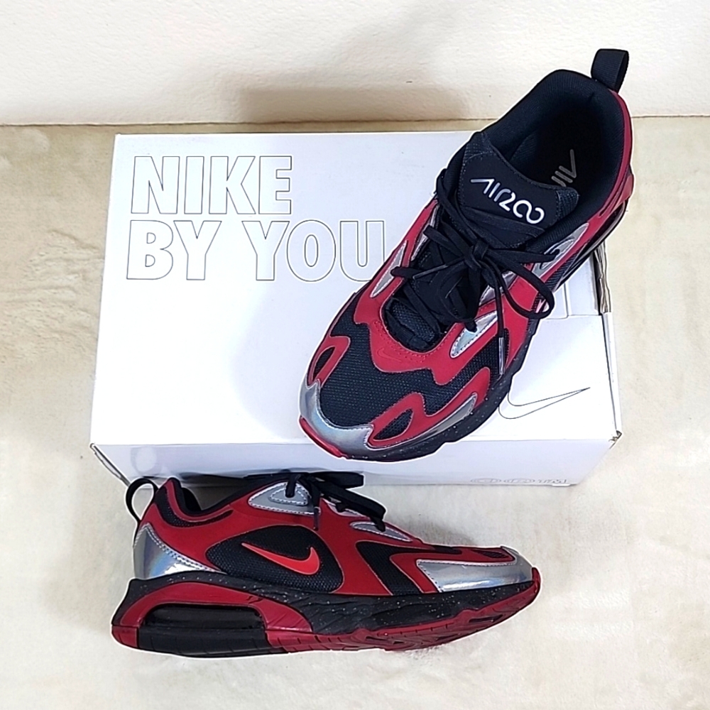 Nike Air Max 200 Red, Black, & Silver Custom Made Colorway Athletic Sneakers